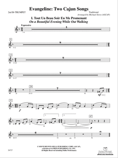 Evangeline: Two Cajun Songs: 2nd B-flat Trumpet