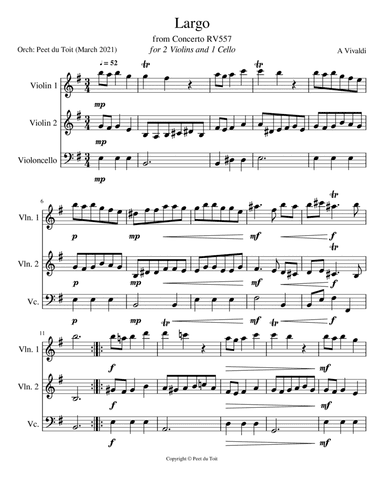 Largo from RV557 - Antonio Vivaldi (2 Violins & 1 Cello)