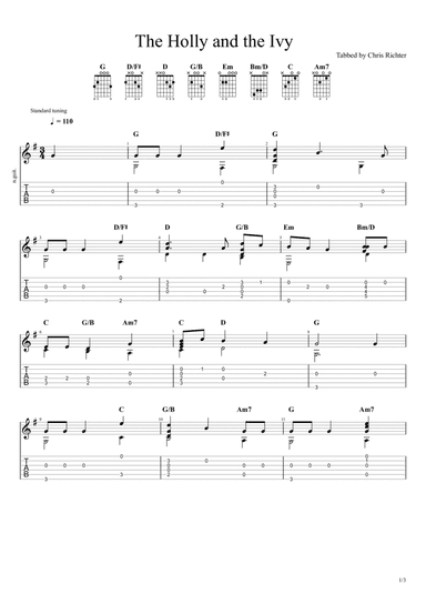 The Holly and the Ivy (Solo Fingerstyle Guitar Tab)