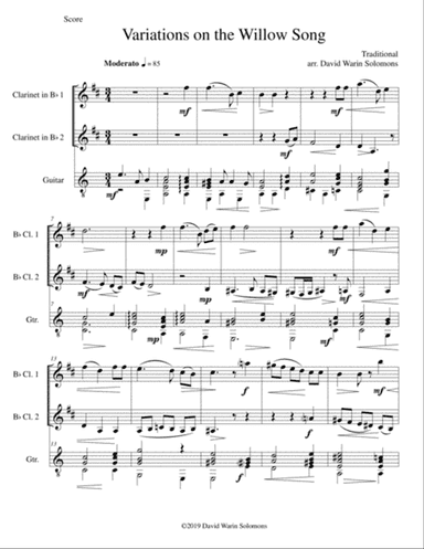 Variations on The Willow Song for 2 clarinets and guitar