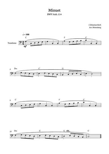Minuet - Bach for Trombone with chords
