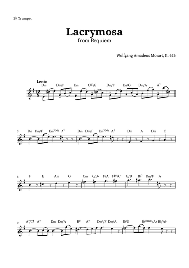Lacrymosa from Requiem by Mozart for Trumpet