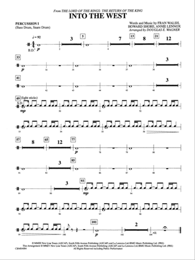 Into the West (from The Lord of the Rings: The Return of the King): 1st Percussion