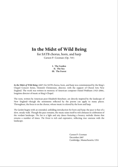 Carson Cooman - In the Midst of Wild Being (2007) for SATB chorus, horn, and harp, full score