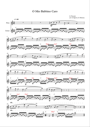 O Mio Babbino Caro, Giacomo Puccini, For Flute & Guitar