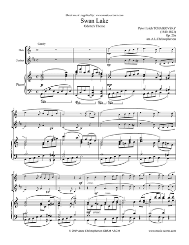 Swan Lake - Odette's Theme - Flute, Clarinet and Piano