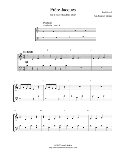 Frère Jacques (Are You Sleeping?) - for 2-octave handbell choir