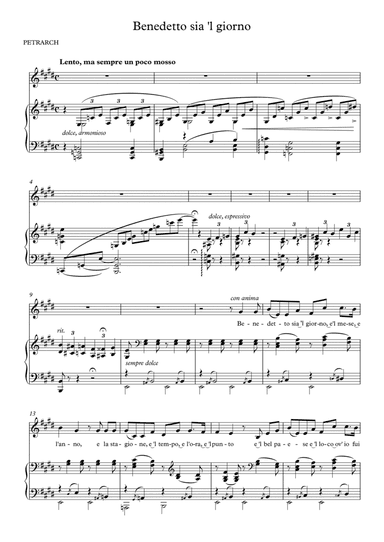 Tre Sonetti di Petrarca, "Benedetto sia 'l giorno", E major, medium voice