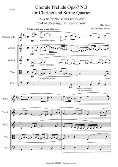 Chorale Prelude Op.67 N.3 for Clarinet and String Quartet
