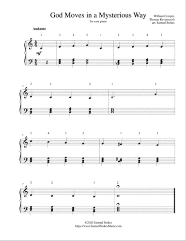 God Moves in a Mysterious Way (Ravenscroft setting) - for easy piano