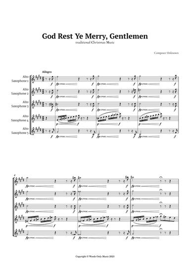 God Rest Ye Merry Gentlemen for Alto Sax Quintet