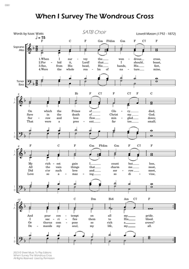 When I Survey The Wondrous Cross - SATB Choir - W/Chords