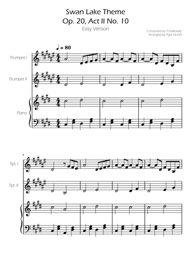 Swan Lake (theme) - Tchaikovsky - Trumpet Duet w/ Piano Accompaniment