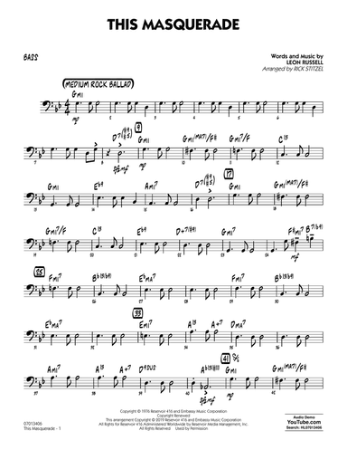 This Masquerade (arr. Rick Stitzel) - Bass