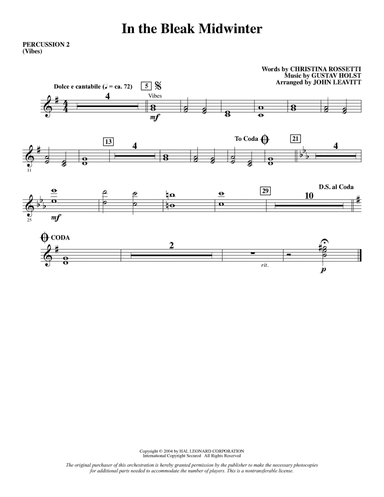 In The Bleak Midwinter (arr. John Leavitt) - Percussion 2