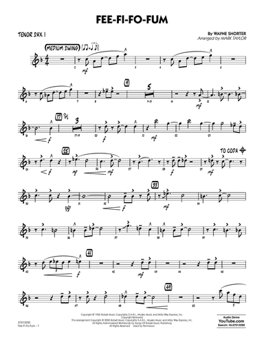 Fee-Fi-Fo-Fum (arr. Mark Taylor) - Tenor Sax 1