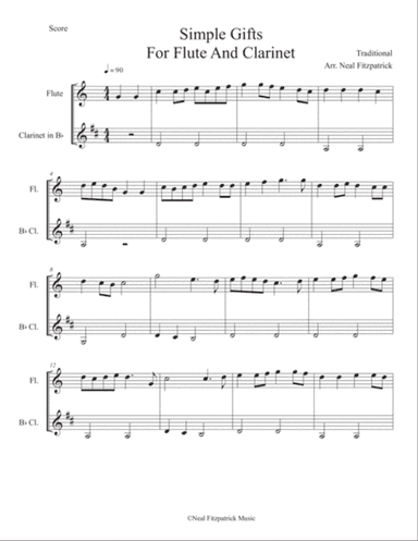 Simple Gifts For Flute and Clarinet