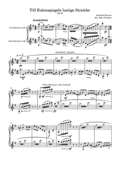 Till Eulenspiegels lustige Streiche Op.28 by R.Strauss for2 Clarinets