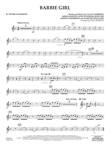 Barbie Girl (arr. Paul Murtha) - Bb Tenor Saxophone