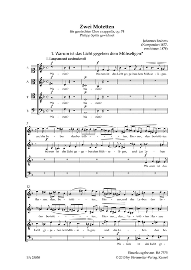 Warum ist das Licht gegeben dem Mühseligen?, op. 74 no. 1
