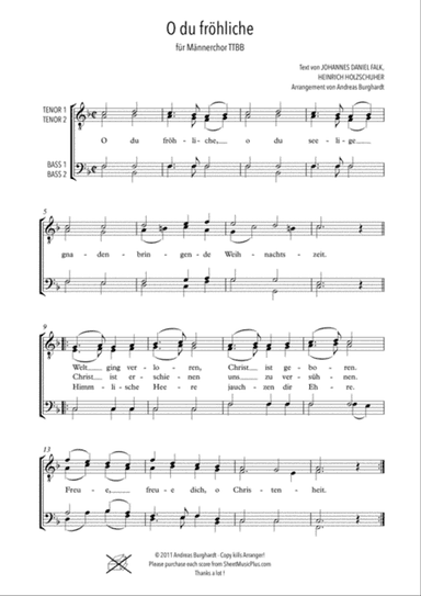 O du fröhliche (für Männerchor TTBB acapella) - Weihnachten