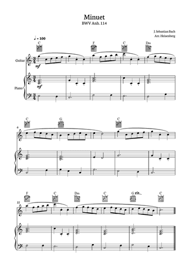 Minuet - Bach for Guitar with piano.