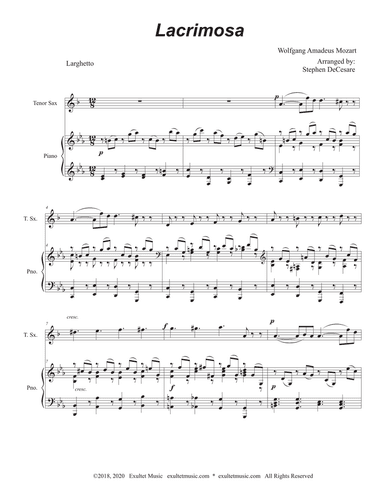 Lacrimosa (Tenor Saxophone and Piano)