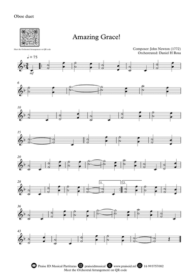 Amazing Grace How Sweet the sound - Easy Oboe Duet