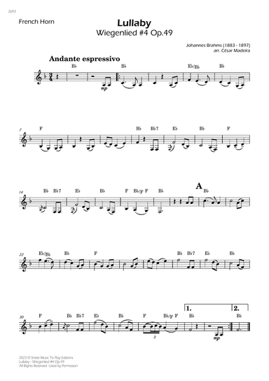 Brahms' Lullaby - French Horn Solo - W/Chords