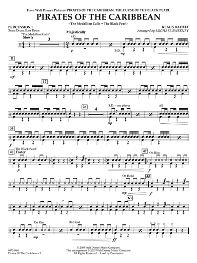 Pirates of the Caribbean (arr. Michael Sweeney) - Percussion 1