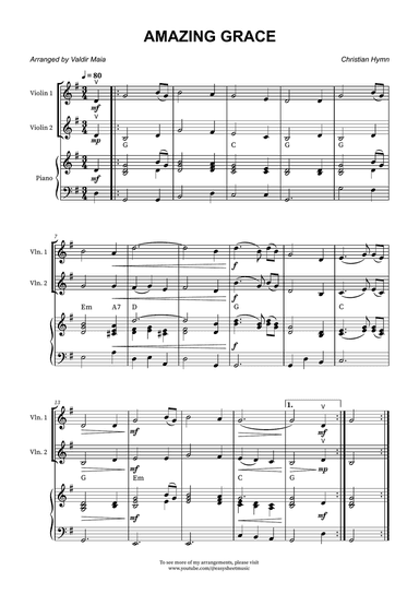 Amazing Grace - Violin Duet with Piano Accompaniment (Chord Symbols)