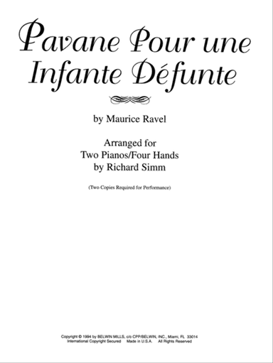 Pavane Pour une Infante Defunte - Piano Duo (2 Pianos, 4 Hands)