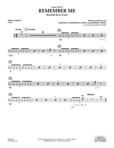 Remember Me (from Coco) (arr. James Kazik) - Percussion 2