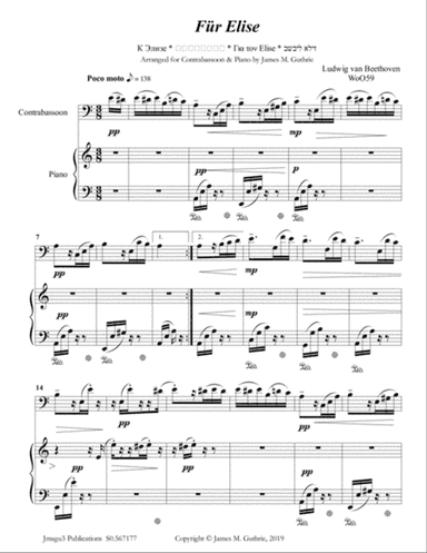 Beethoven: Für Elise for Contrabassoon & Piano