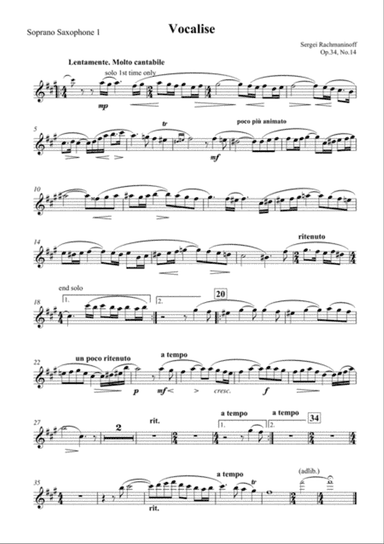 Vocalise; Sergie Rachmaninoff for 12 Saxophone