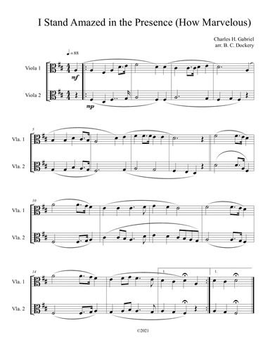 I Stand Amazed in the Presence (How Marvelous) for Viola Duet