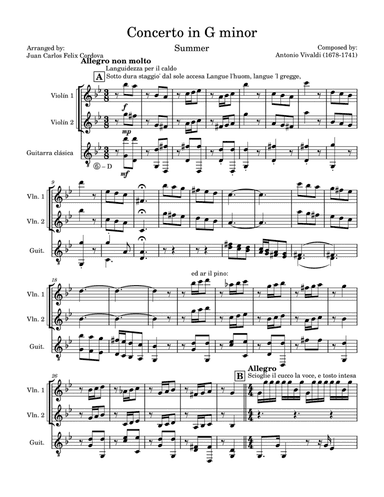 Summer (from The Four Seasons) arr. for 2 Violins and 1 Guitar