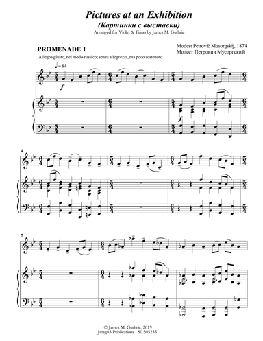 Mussorgsky: Pictures at an Exhibition for Violin & Piano
