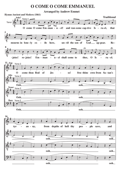 O Come O Come Emmanuel A Cappella SATB