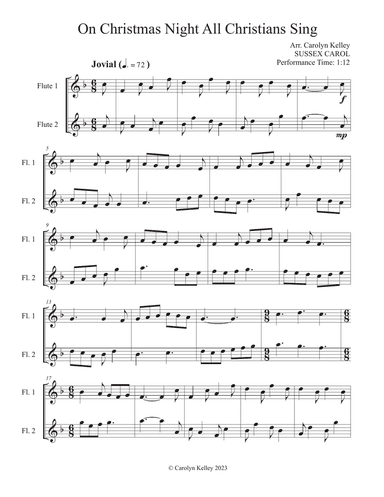 On Christmas Night All Christians Sing (Hymn Tune: SUSSEX CAROL, Flute Duet)