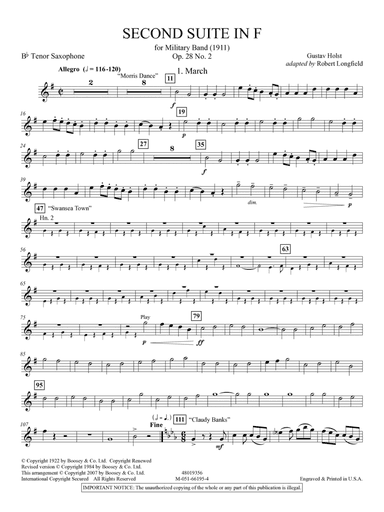Second Suite in F (arr. Robert Longfield) - Bb Tenor Saxophone