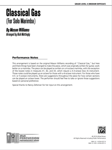 Classical Gas (For Solo Marimba)