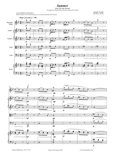 Vivaldi: Summer from the Four Seasons for Violin & Piano Quintet