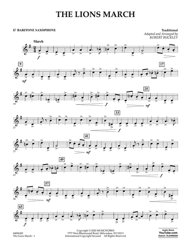 The Lions March (arr. Robert Buckley) - Eb Baritone Saxophone