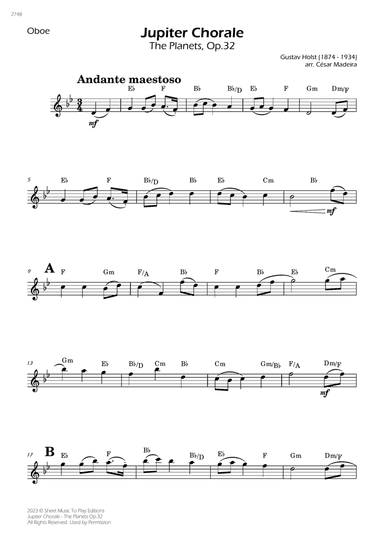 Jupiter Chorale from The Planets - Oboe Solo - W/Chords