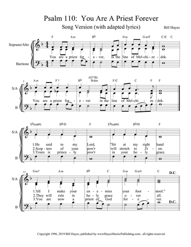 Psalm 110: You Are A Priest Forever - SAB choral for the Solemnity of the Body and Blood of Christ,