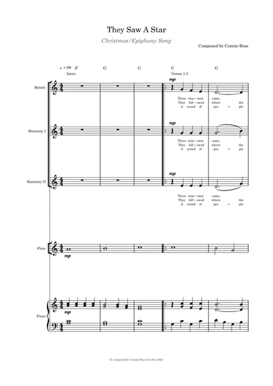 They Saw a Star - Epiphany/Christmas - Vocal trio (optional flute, cello or violin parts) and piano