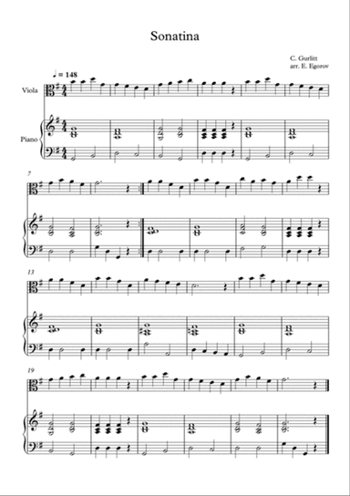 Sonatina, Cornelius Gurlitt, For Viola & Piano