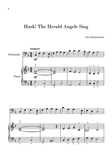 Hark! The Herald Angels Sing (Easy Cello with Piano Accompaniment)