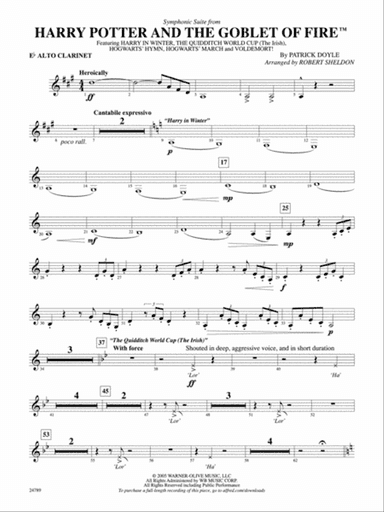 Harry Potter and the Goblet of Fire, Symphonic Suite from: E-flat Alto Clarinet